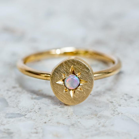 Load image into Gallery viewer, Opal Star Pebble Ring in 9ct Yellow Gold, size L and a half (In Stock)
