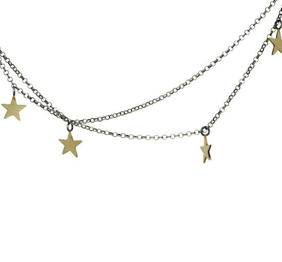Black Silver, Gold Star Double Choker Necklace