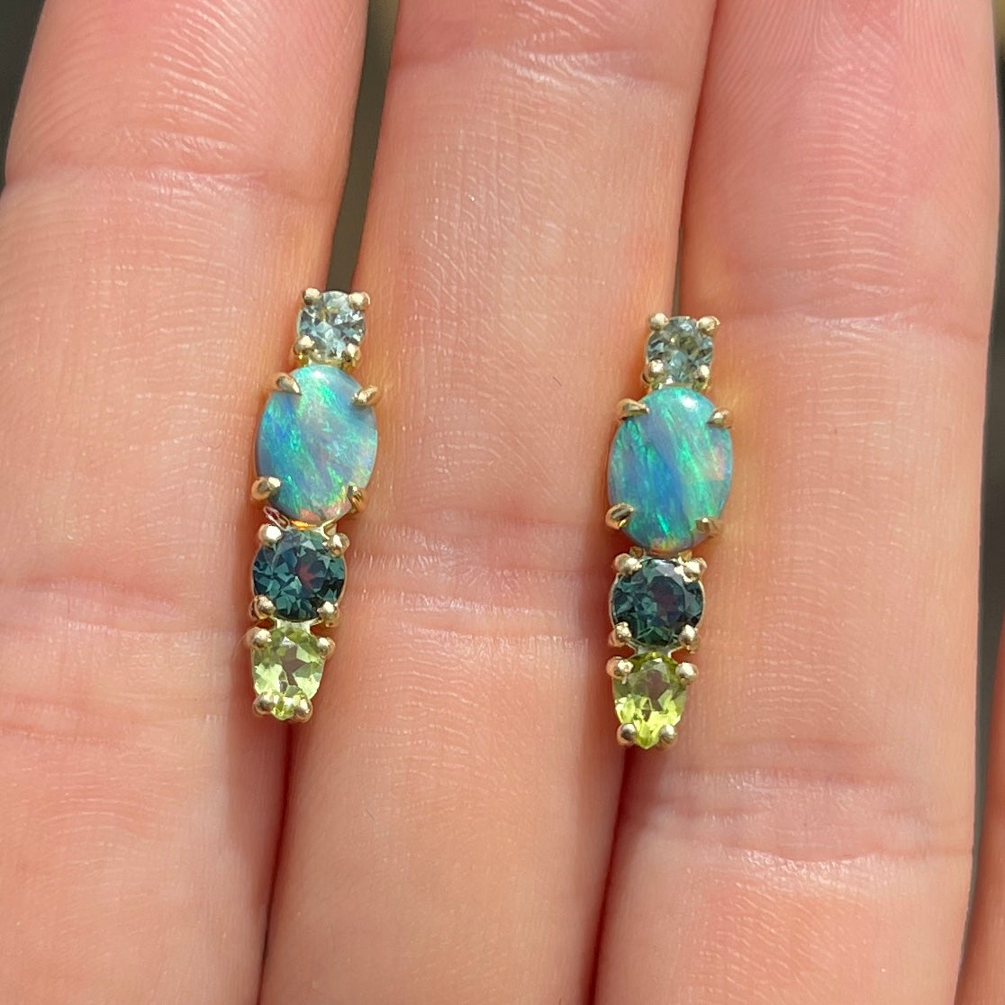 Opal And Sapphire Splice Earrings In 18ct Yellow Gold (In Stock)