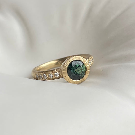 Load image into Gallery viewer, Teal Sapphire Belle Ring In 18ct Yellow Gold, Size K (In Stock)
