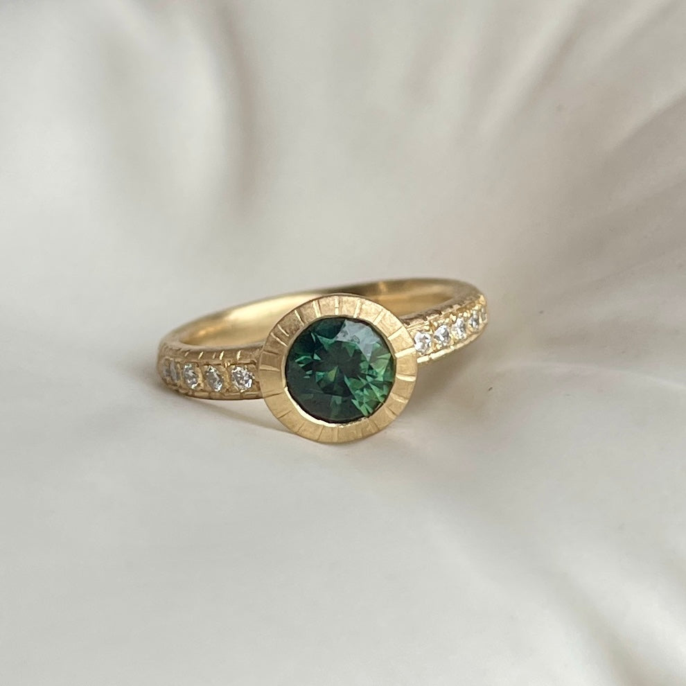 Load image into Gallery viewer, Teal Sapphire Belle Ring In 18ct Yellow Gold, Size K (In Stock)
