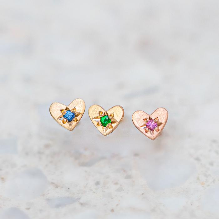 Load image into Gallery viewer, Blue Sapphire Mini Heart Single Stud
