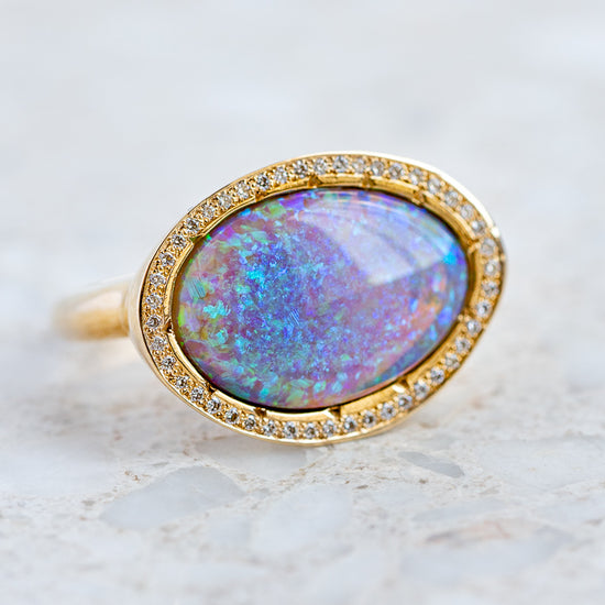 Giant Crystal Opal Ring In 14ct Yellow Gold, Size T (In Stock)