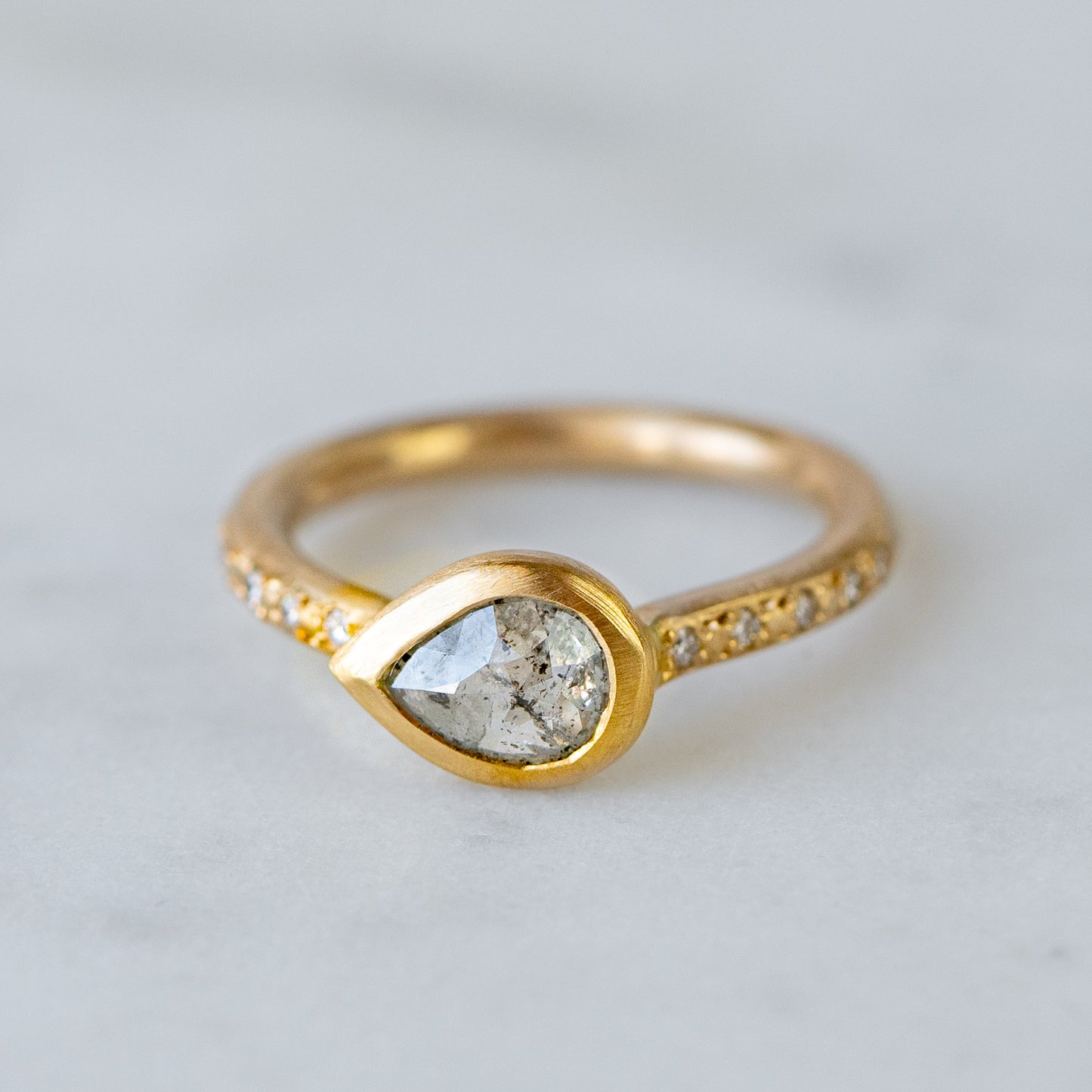 Load image into Gallery viewer, Salt and Pepper Pear Diamond Ring In 14ct Yellow Gold, Size M (In Stock)
