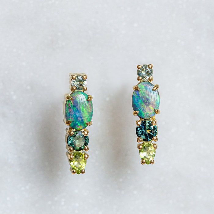 Opal And Sapphire Splice Earrings In 18ct Yellow Gold (In Stock)