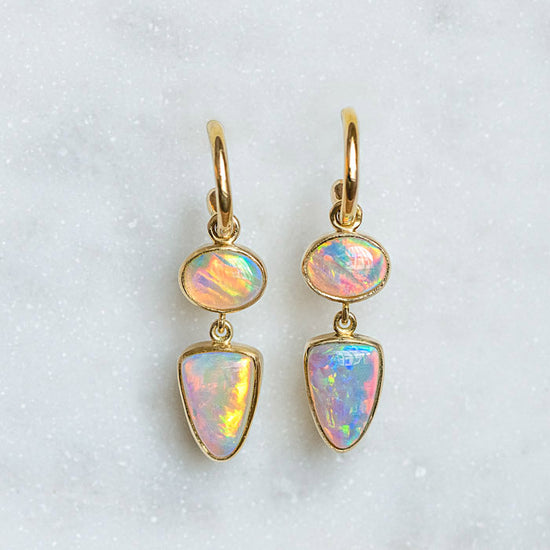 Crystal Opal Charm Earrings In 18ct Yellow Gold (In Stock)