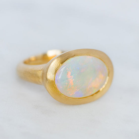 One off Coober Pedy Crystal Opal in 18ct Yellow Gold, size Q (In Stock)