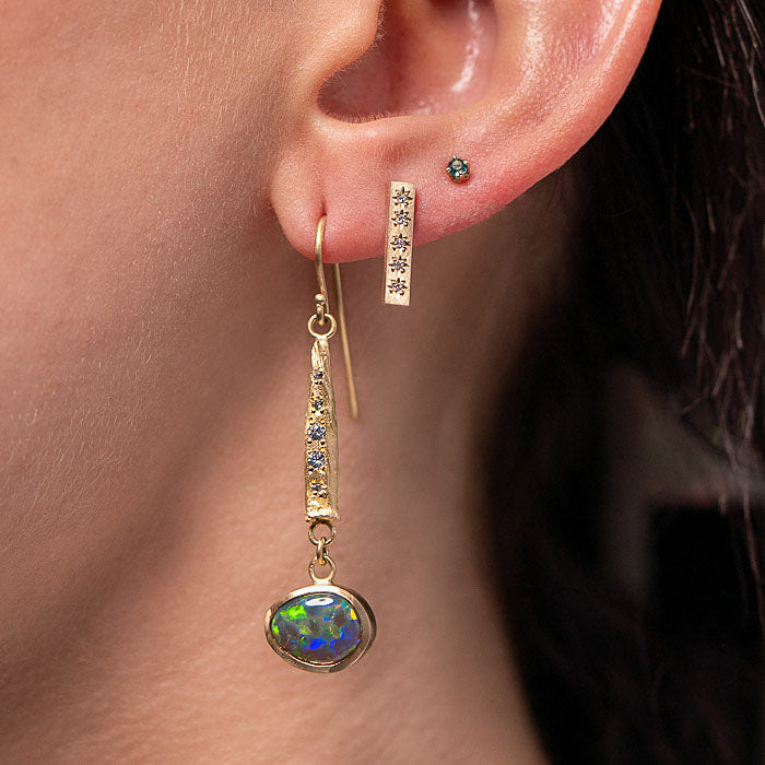 Black Opal Hatted Earrings In 18ct Yellow Gold (In Stock)