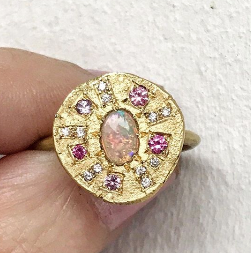 Opal and Pink Sapphire Sun Ray Ring