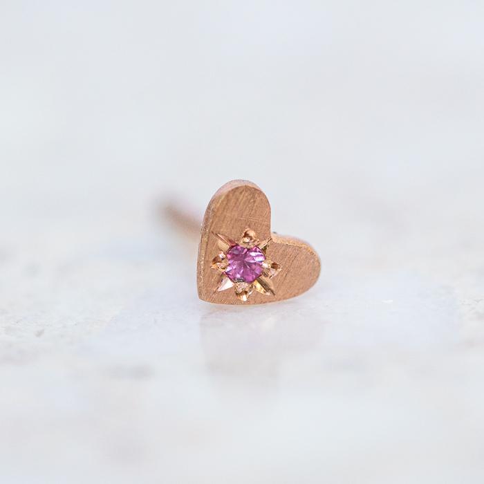 Pink Sapphire Mini Heart Single Stud