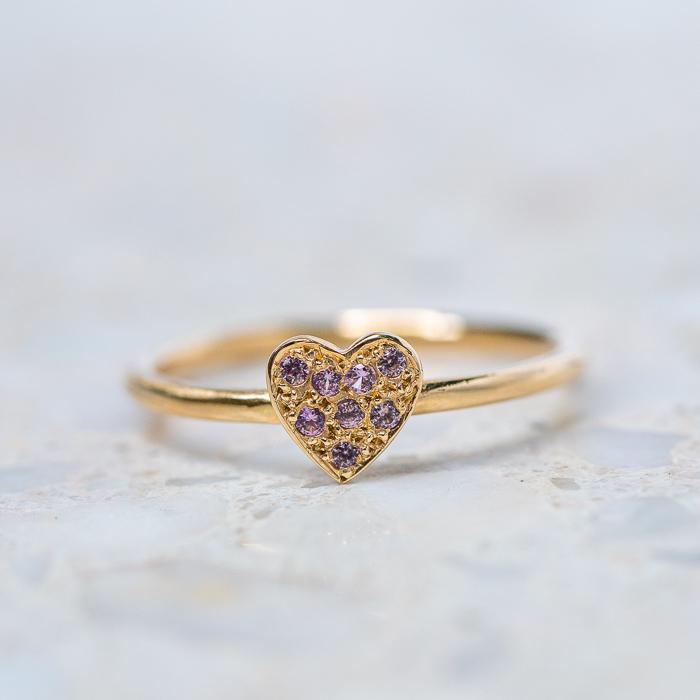 Pave Pink Sapphire Mini Heart Stacking Ring