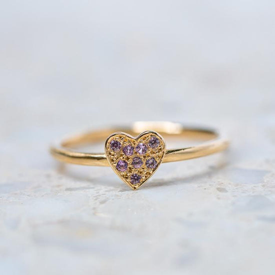 Pave Pink Sapphire Mini Heart Stacking Ring