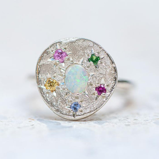 Opal Snowflake Pebble Ring