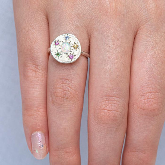 Opal Snowflake Pebble Ring