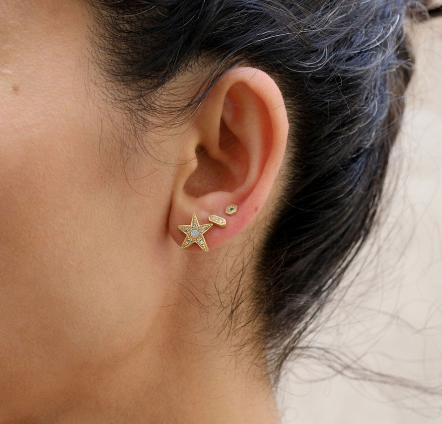 Star and Moon Studs In 18ct Yellow Gold (In Stock)