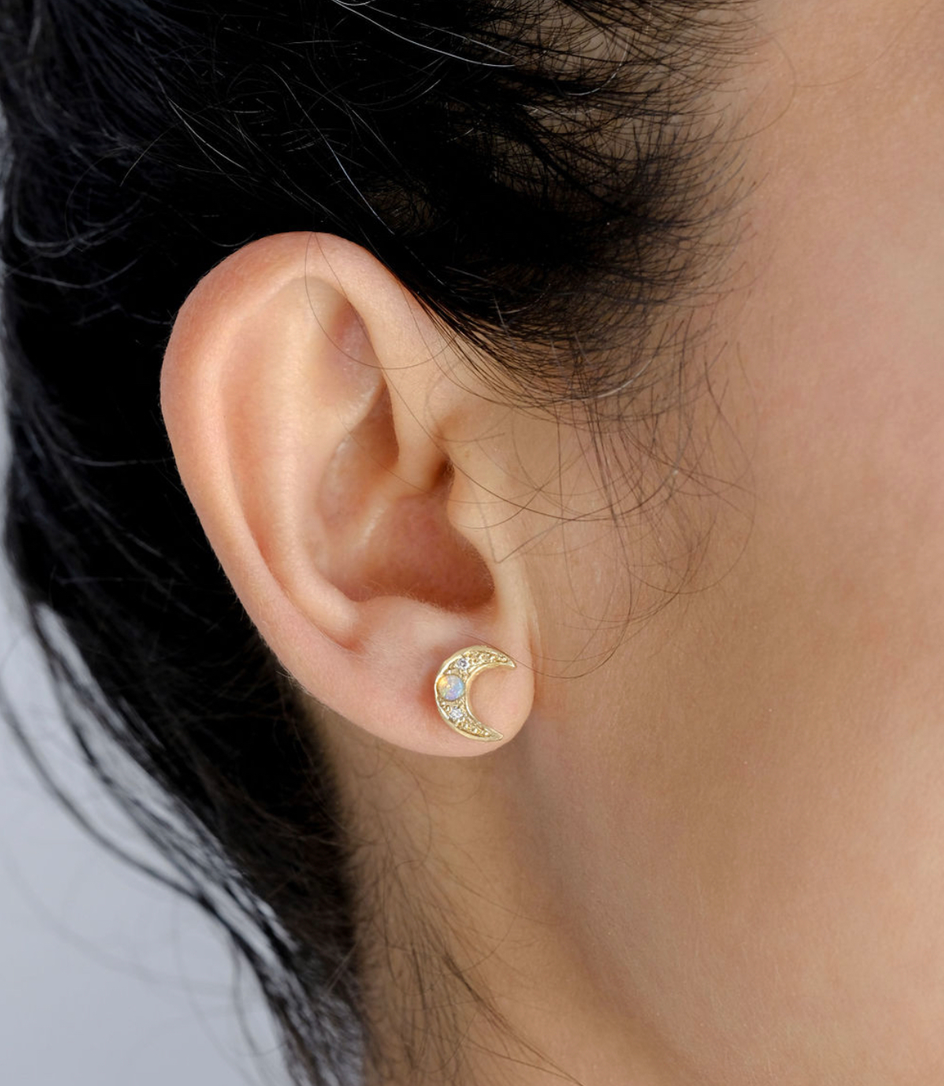Star and Moon Studs In 18ct Yellow Gold (In Stock)