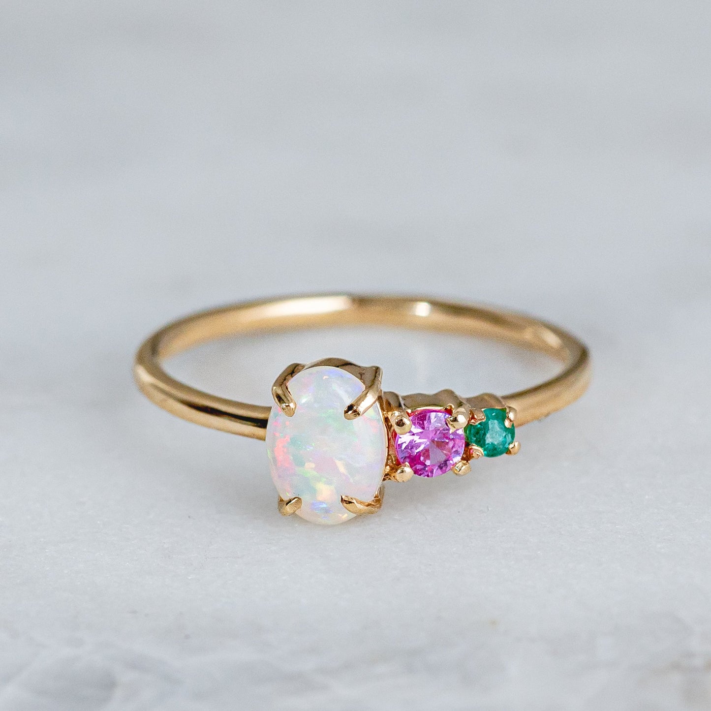 Mini Crystal Opal Splice Ring In 9ct Yellow Gold, Size Q (In Stock)