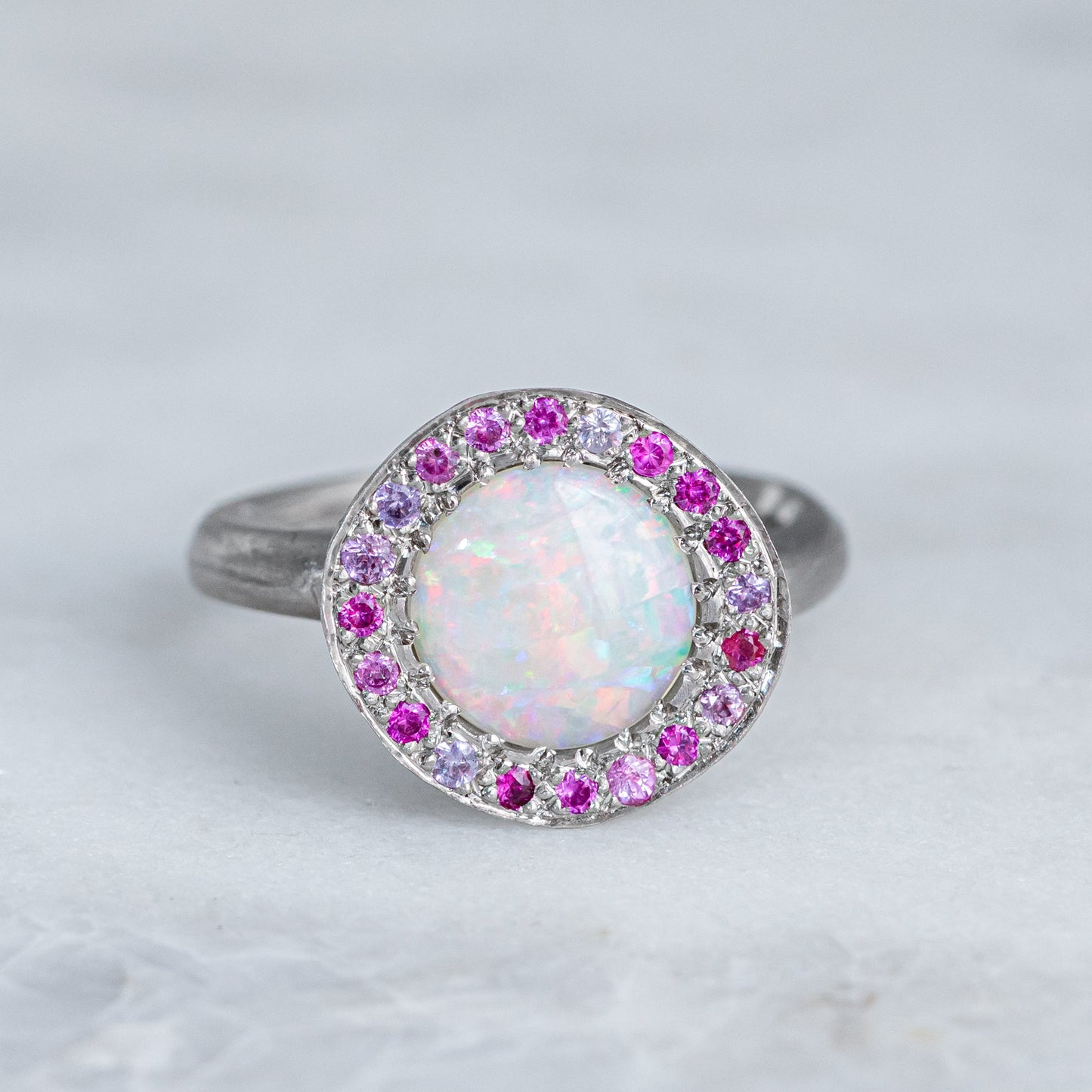 Shades Of Pink Opal Eclipse Ring In 14ct White Gold, Size P (In Stock)