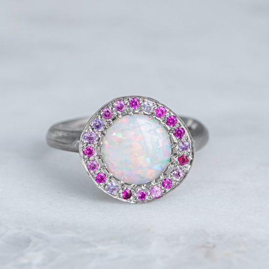Shades Of Pink Opal Eclipse Ring In 14ct White Gold, Size P (In Stock)