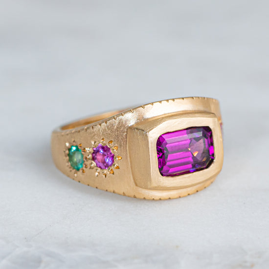Purple Garnet Armour Ring in 14ct Yellow Gold, Size O (In Stock)