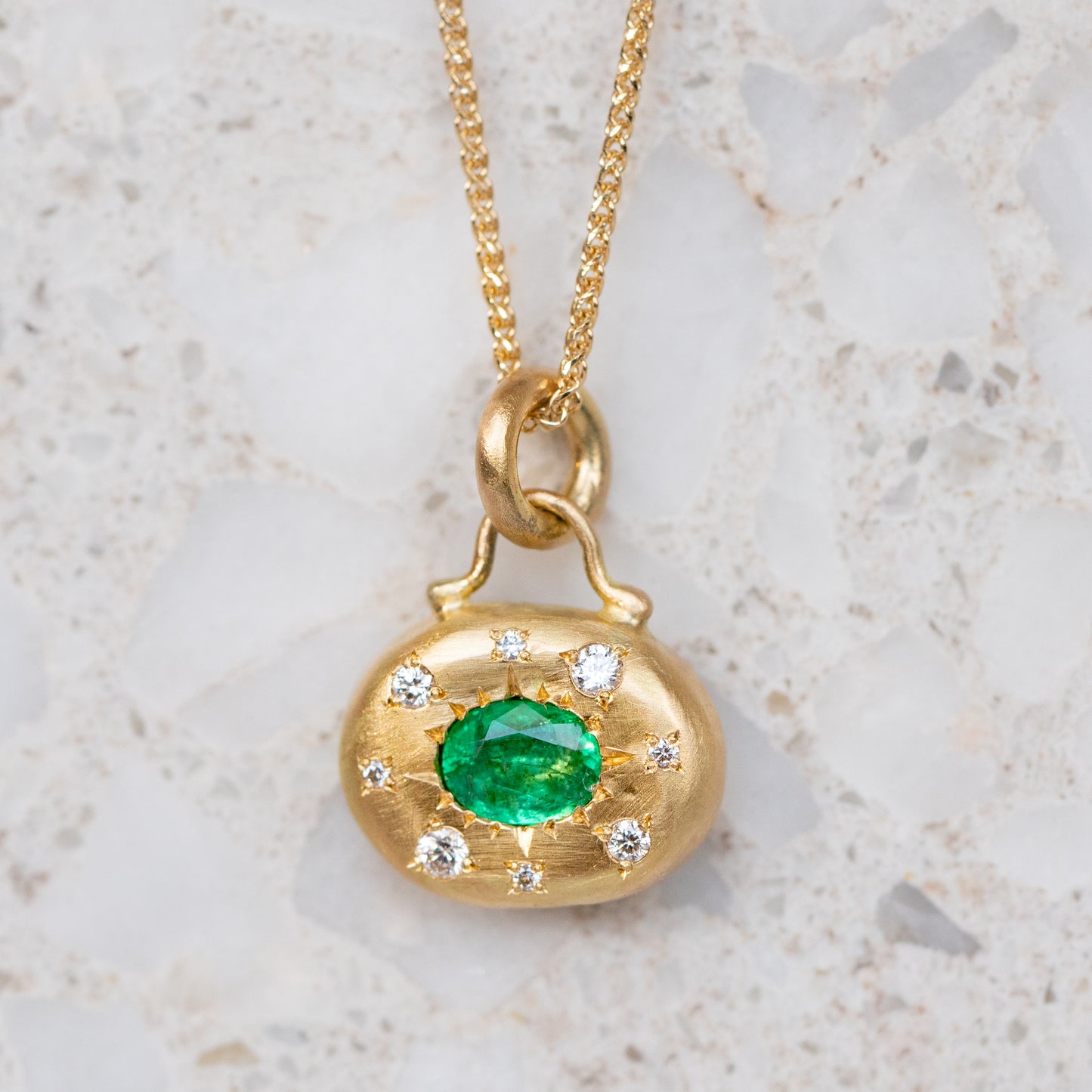 Load image into Gallery viewer, Emerald And Diamond Blob Necklace In 18ct Yellow Gold (In Stock)
