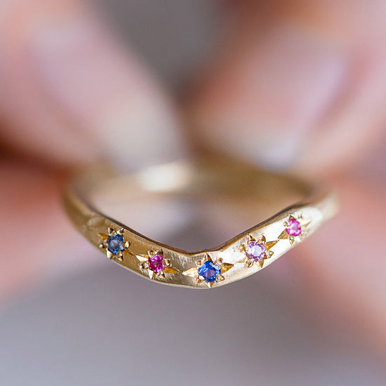 Load image into Gallery viewer, Celestial Hidden Treasure Band With Blue And Pink Sapphires
