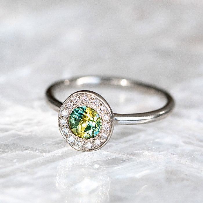 Green Sapphire and Diamond Pebble Ring