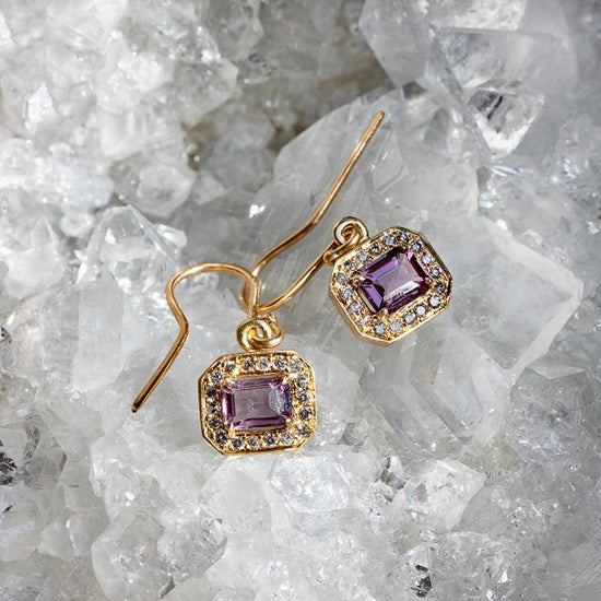 Load image into Gallery viewer, Lilac Spinel And Salt And Pepper Diamond Frame Earrings
