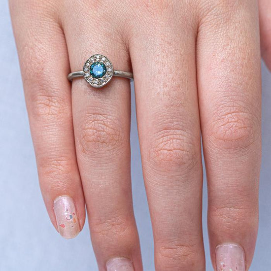 Teal Sapphire and Diamond Pebble Ring