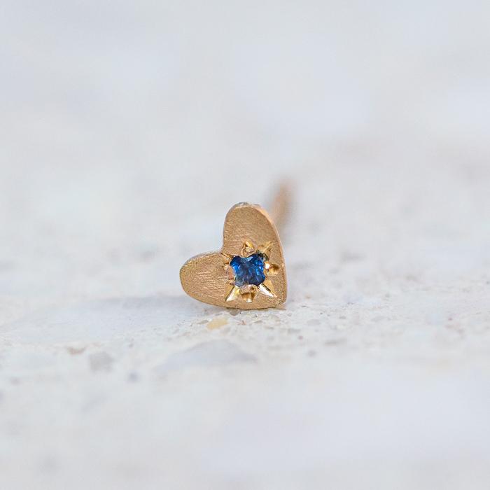 Blue Sapphire Mini Heart Single Stud