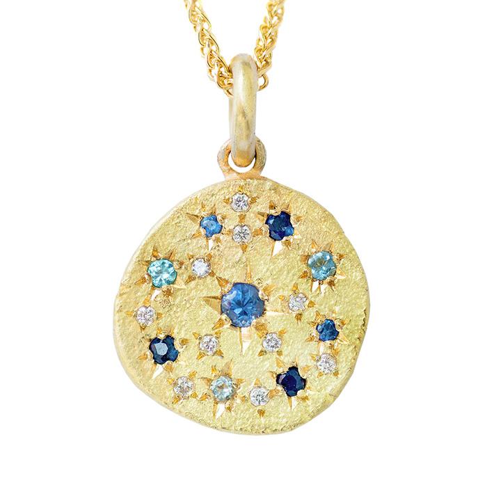 Load image into Gallery viewer, Shades of Blue Constellation Disc Necklace
