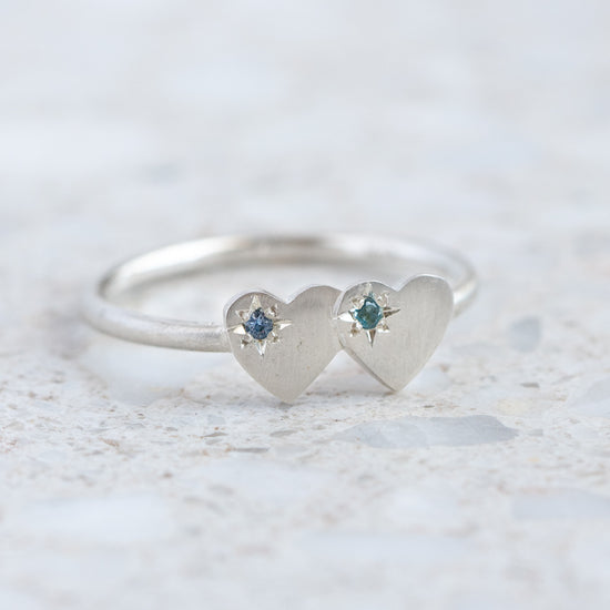 Aquamarine Double Heart Ring