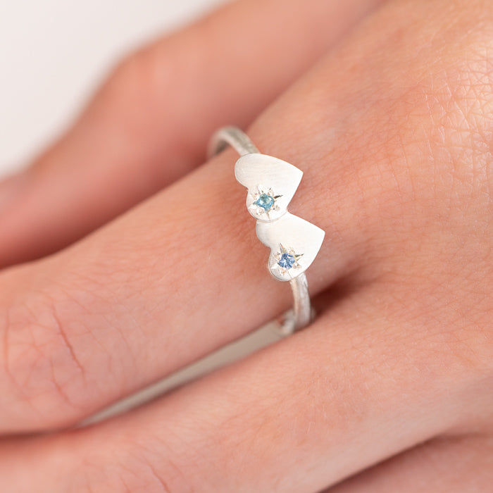 Load image into Gallery viewer, Aquamarine Double Heart Ring
