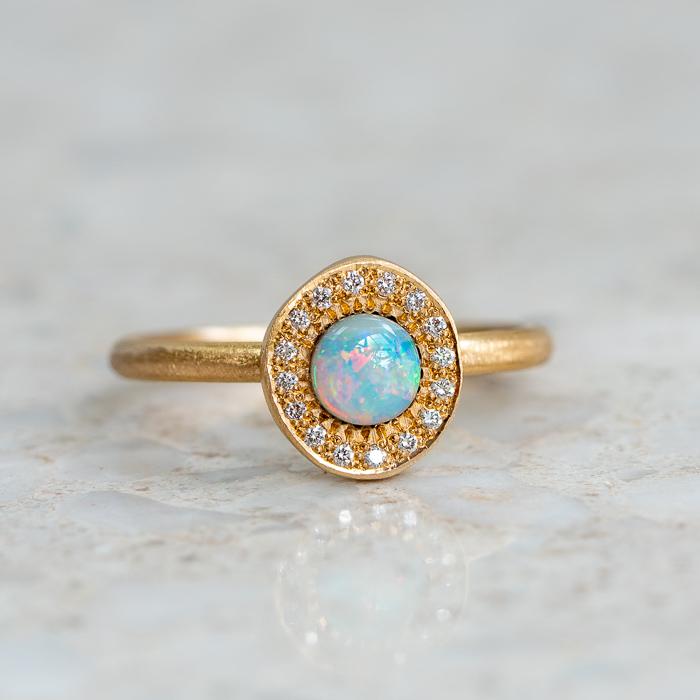 Black Opal and Diamond Pebble Ring