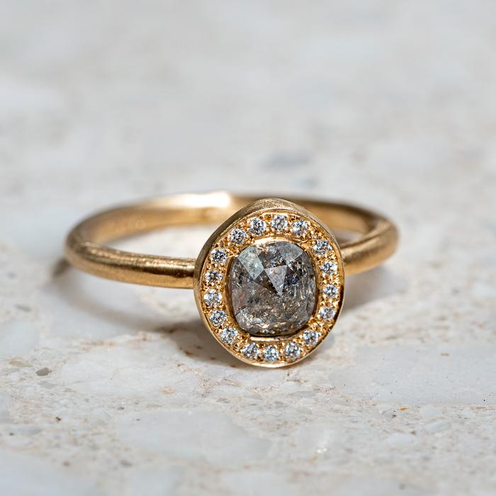 Dark And Stormy Diamond Halo Pebble Ring – Sarah Gardner Jewellery