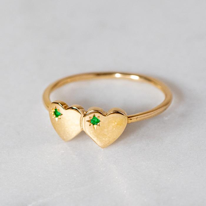 Emerald Double Heart Ring