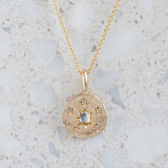 Load image into Gallery viewer, Moonstone Snowflake Necklace In 9ct Yellow Gold (In Stock)
