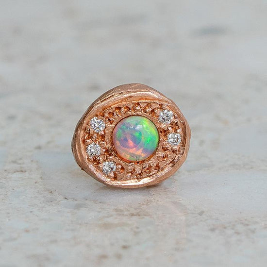 Opal and Diamond Single Pebble Earring