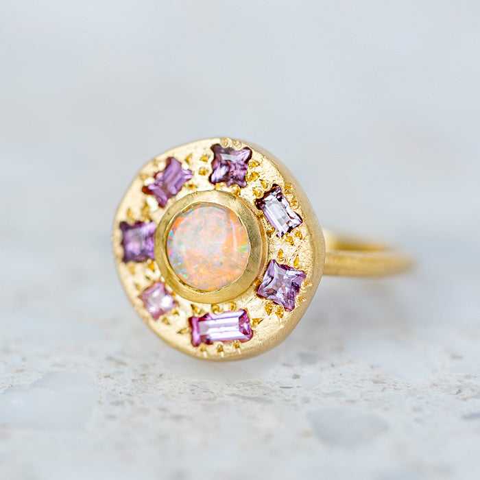 Opal And Pink Sapphire Orbiting Pebble Ring