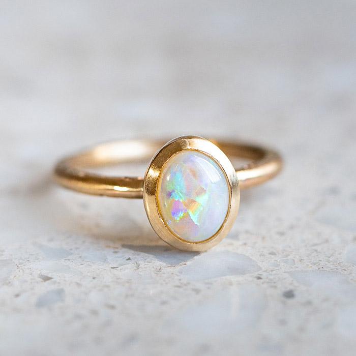 Oval Opal & Diamond Vintage Ring in 10k Rose Gold