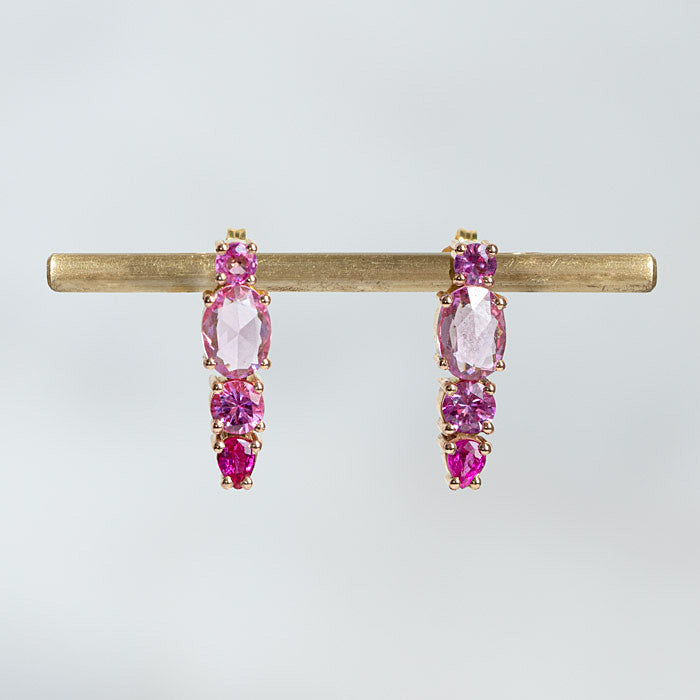 Load image into Gallery viewer, Shades Of Pink Sapphire Splice Earrings In 18ct Rose Gold (In Stock)
