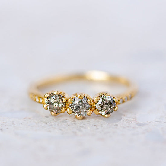 Salt And Pepper Diamond Juliet Ring In 18ct Yellow Gold, Size L and a Half (In Stock)