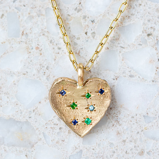 Shades Of Blue And Green Big Heart Necklace