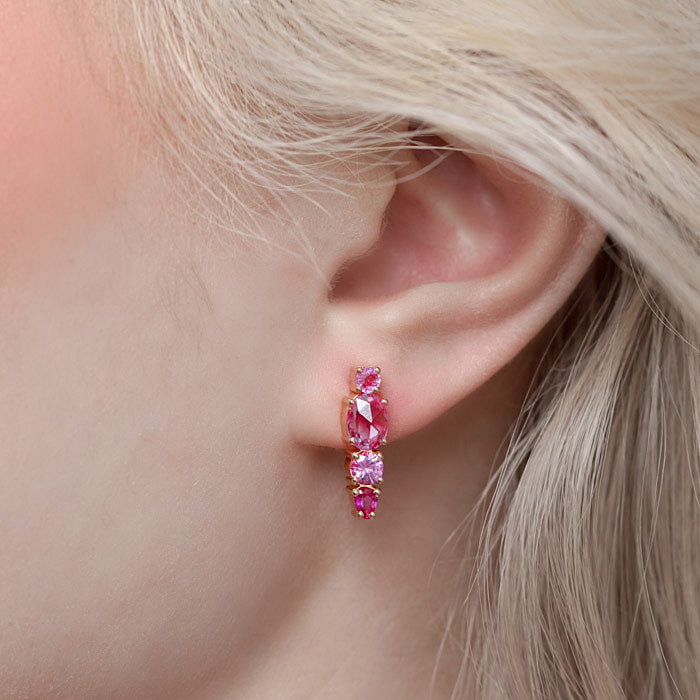 Shades Of Pink Sapphire Splice Earrings In 18ct Rose Gold (In Stock)