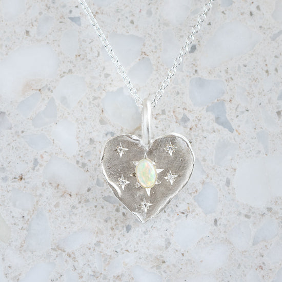 Opal And Diamond Big Heart Necklace