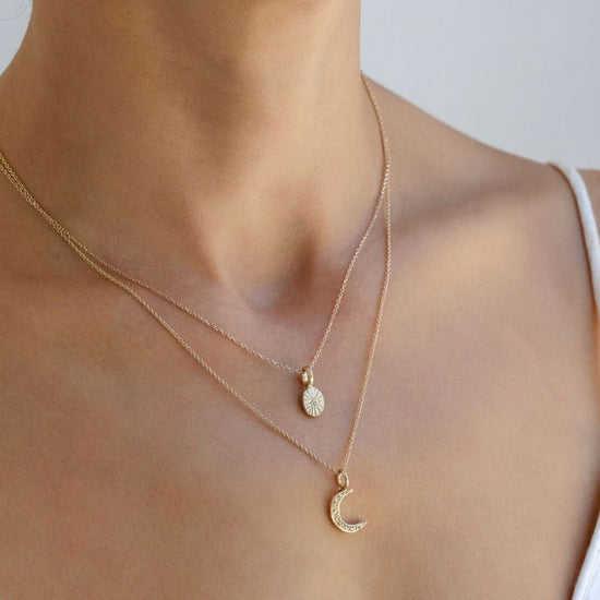 Load image into Gallery viewer, Diamond Set Crescent Moon Necklace
