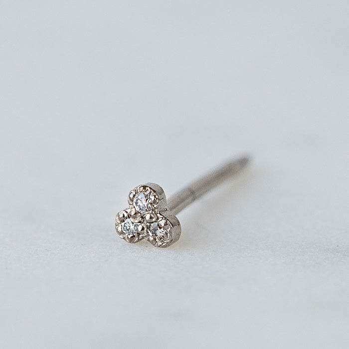 Tiny Trio Diamond Single Stud In 18ct White Gold (In Stock)