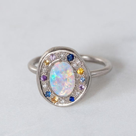 Opal Pebble Ring 14ct White Gold Size K and a half