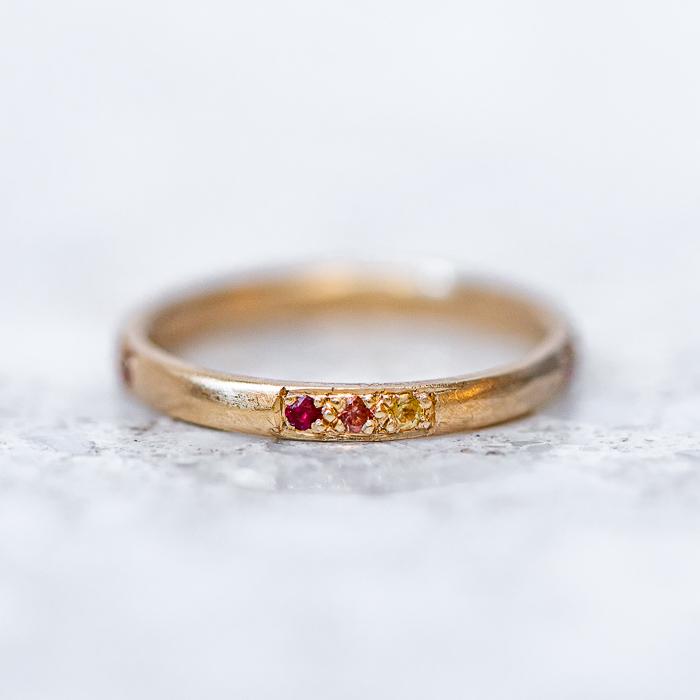 Load image into Gallery viewer, Shades Of Sapphires Band In 18ct Rose Gold, Size K and a half (In Stock)
