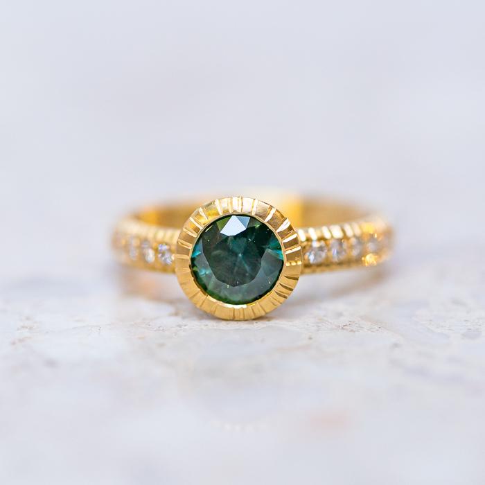 Teal Sapphire Belle Ring In 18ct Yellow Gold, Size K (In Stock)